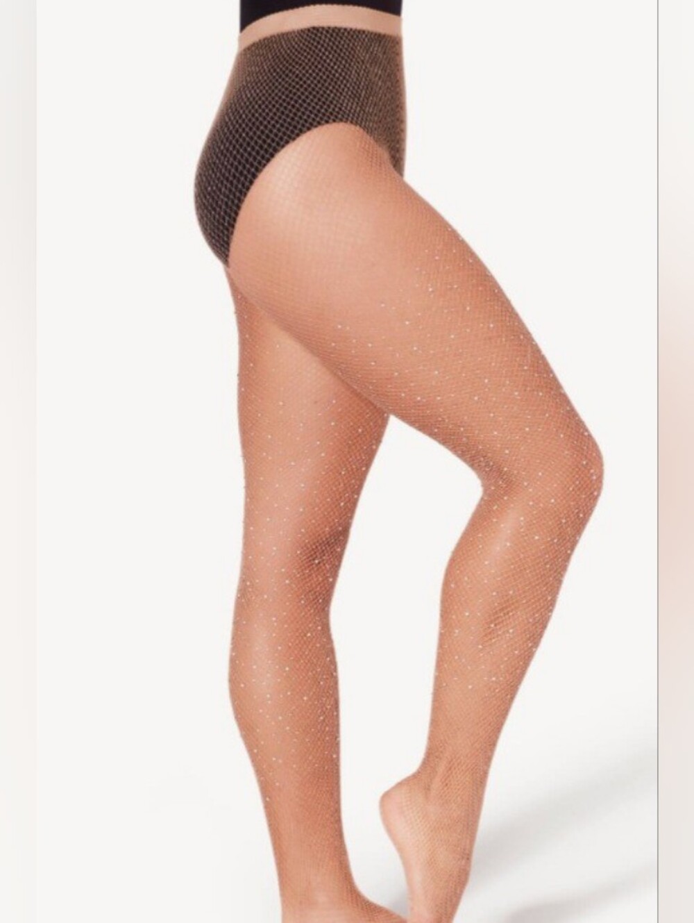 Sheer Rhinestone Fishnet Tights - Nude Sparkle